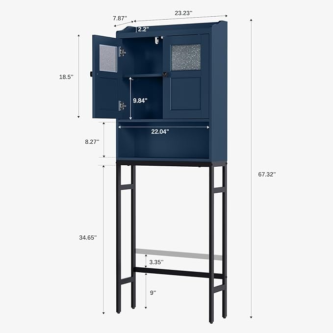 Over The Toilet Storage, Bathroom Storage Cabinet Over Toilet, Above Toilet Storage with Double Doors and Soft Hinges Over Toilet Storage Shelf Over The Toilet Storage Cabinet (Ultramarine)