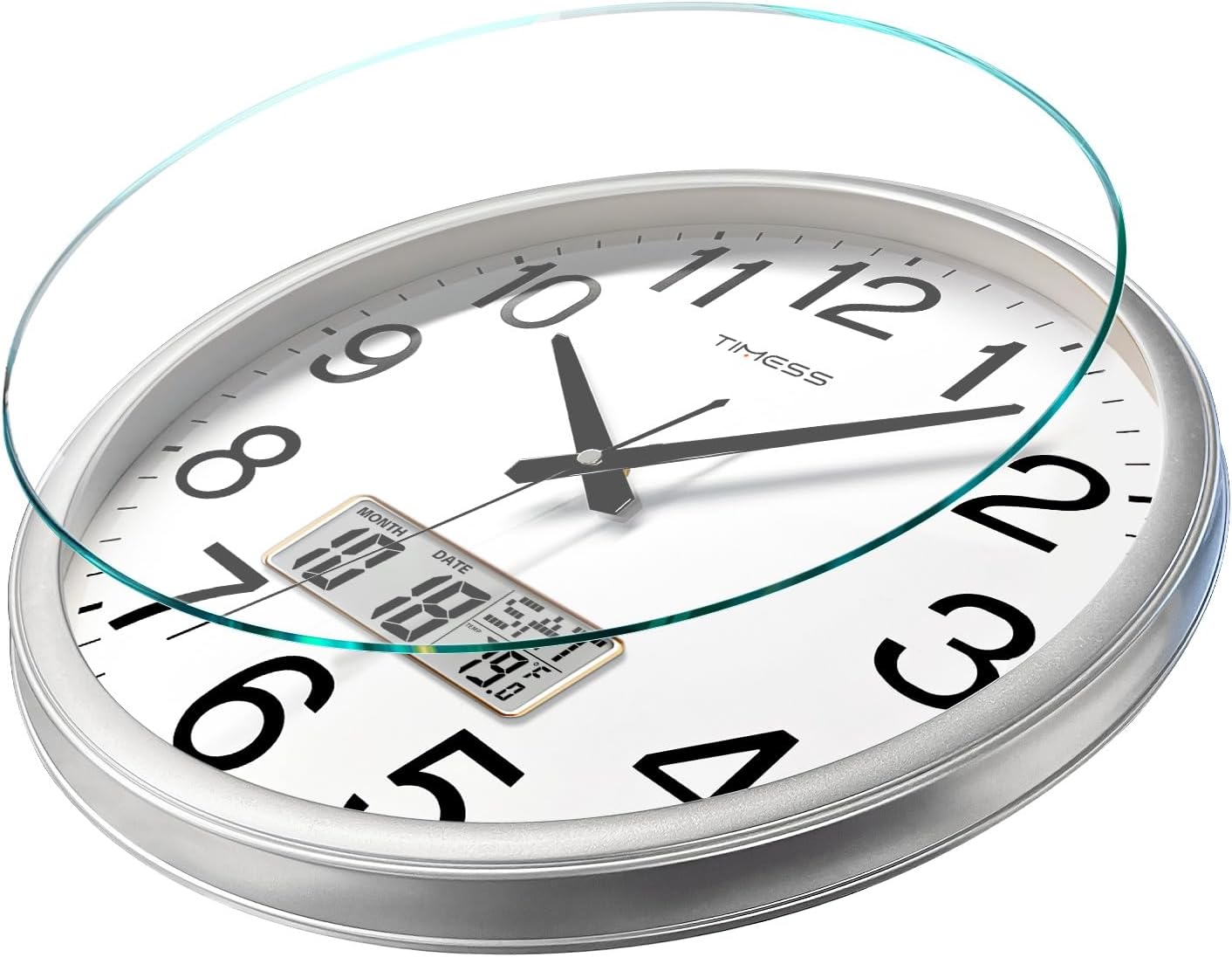 Wall Clock, 11 Inch Non-Ticking Silent Battery Operated Quartz Analog with LCD Display for Perpetual Calendar and F° Temperature, Ideal Modern Home, Bedroom, Kitchen, Office Décor (Sliver)