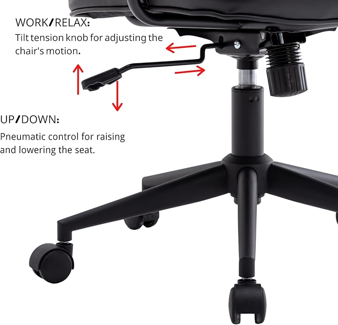 LukeAlon Adjustable Pu Leather Office Chair, Comfy 360° Swivel Task Chair with Armrest Modern Thickened Seat Desk Chair Tiltable Computer Chair with Button Tufted for Home Office, Black