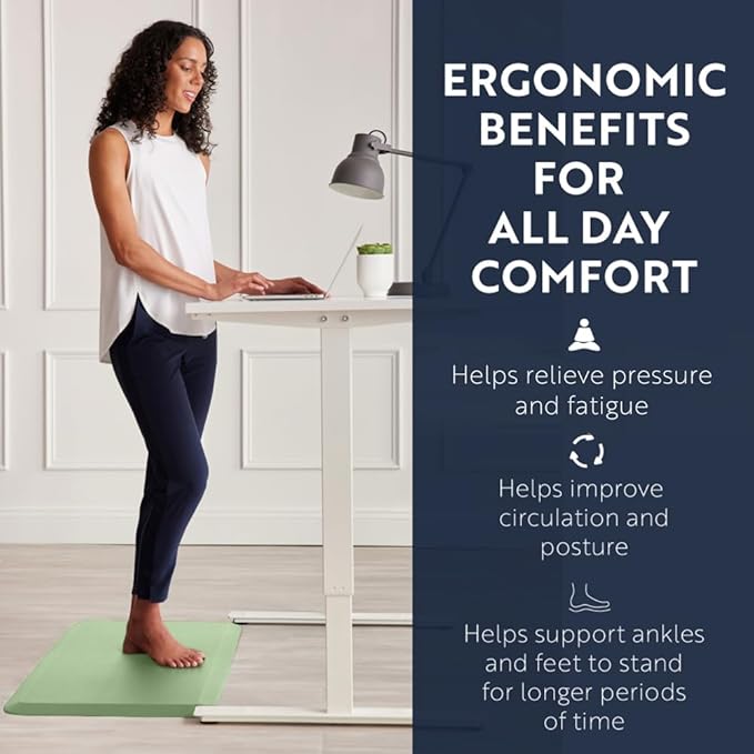 KANGAROO Thick Ergonomic Anti Fatigue Mats for Kitchen Floor, 58x20, Cushioned Standing Office Desk Mat, Waterproof Scratch Resistant Topside, Supportive All Day Comfort Padded Foam Rugs, Sage Green