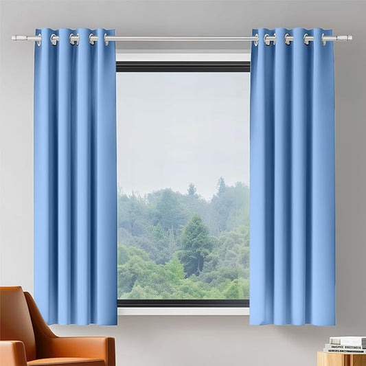 Blue Curtains 63 Inch Length 2 Panels Set Living Room Thermal Blackout Curtains for Bedroom 42 by 63 Grommet 42x63 Curtains