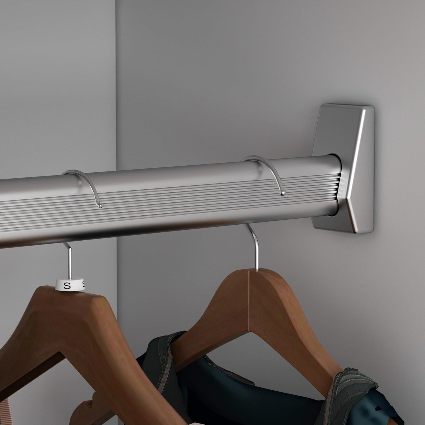 Hitow 2-Door Wardrobe Cabinet with Hanging Rod and 5 Shelves, Modern Free Standing Wood Storage Closet with Sliver Metal Handles for Bedroom, White, 31.5”W x 19.1”D x 70.9”H