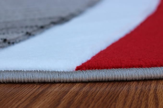 Masada Rugs, Sophia Collection Hand Carved Area Rug Modern Contemporary Red White Grey Black (5 Feet 3 Inch X 5 Feet 3 Inch) Round