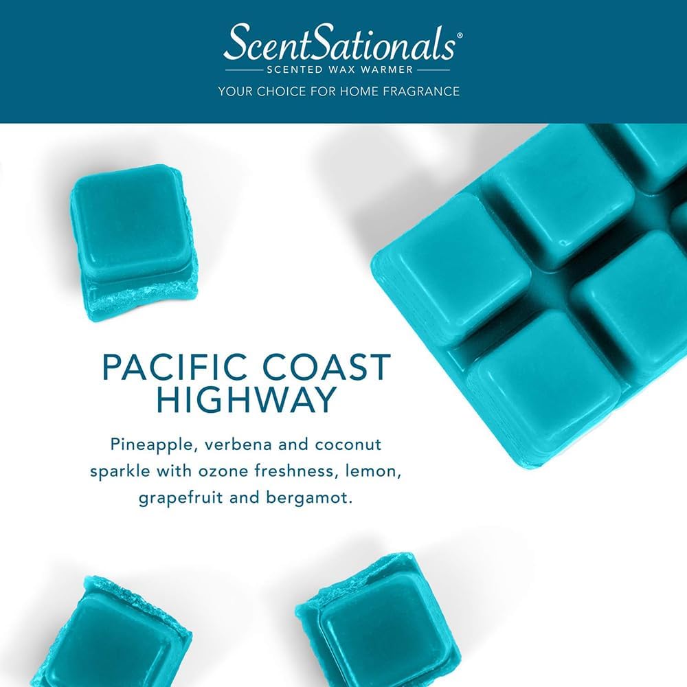 Scentsationals Wax Melts, Wax Cubes Strong Scent - Pacific Coast Highway - Long Lasting Scented Wax Melts for Warmer, 10oz (24-Cubes)