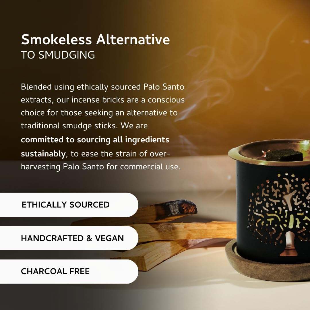 Palo Santo & Sandalwood Smokeless Incense Bricks Refill | 3 x 9 Bricks | Aromatherapy | Smudging | Made with Essential Oils | Natural Air fresheners for Home | Spiritual Meditation Accessories
