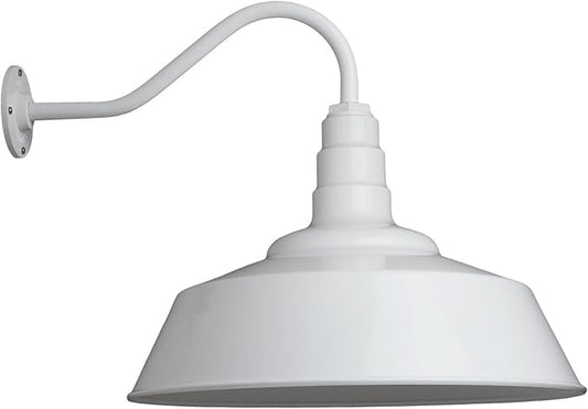 Steel Lighting Co. Redondo Barn Light | Outdoor Wall Mounted | 20 inch Dome | 16 inch Gooseneck | Large Farmhouse Warehouse Light Made in America | White Exterior/White Interior
