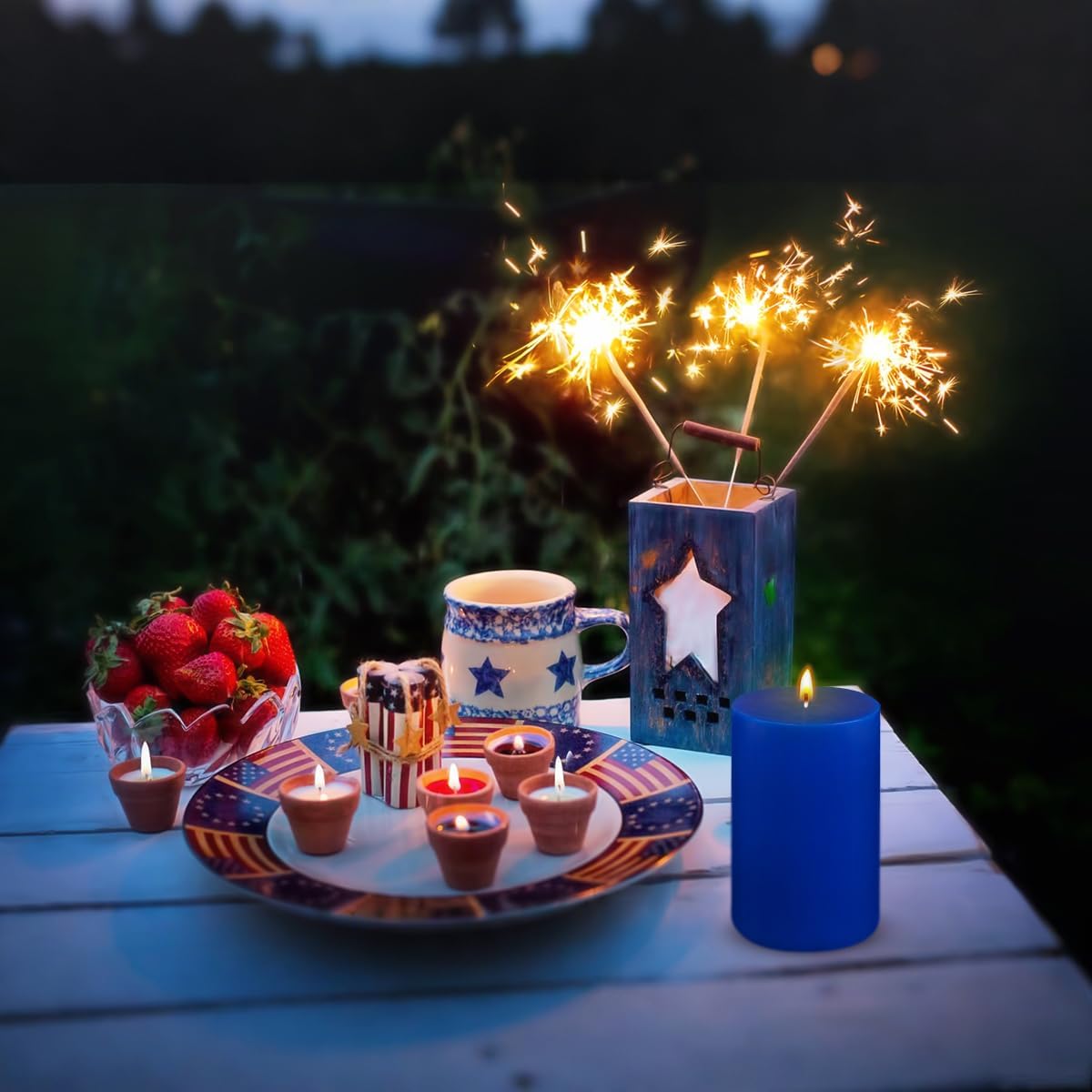 Set of 3 Different Size Blue Colored Pillar Candles, Unscented Dripless 2.75x3, 2.75x4, 2.75x6 Inch Long Lasting Burning Assorted Heights Cylinder Wax Candles for Home Table Hurricane Power Outage