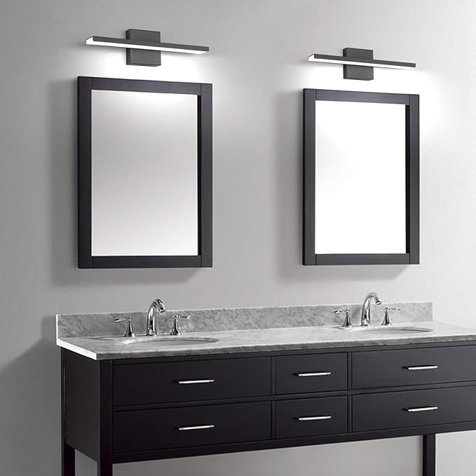 JUSHENG Black Bathroom Vanity Light Fixtures Modern Aluminum LED Wall Mount Sconce Lights for Mirror Lighting Indoor Bedroom Bedside Lamps 16W 16.14" 6000K