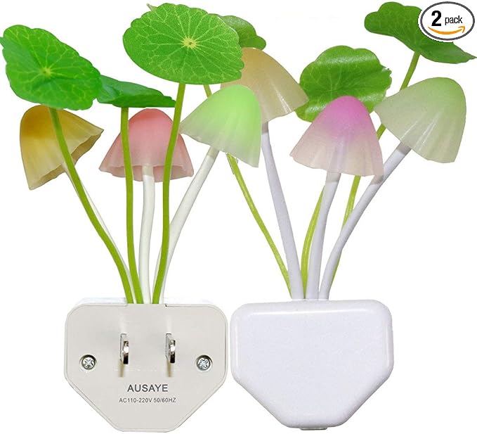 AUSAYE 2 Pack Sensor Led Night Light Plug-in Wall Lamp Color Changing Mushroom Night Light for Kids Adults NightLight Bedroom,Bathroom,Toilet, Stairs, Kitchen