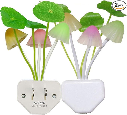 AUSAYE 2 Pack Sensor Led Night Light Plug-in Wall Lamp Color Changing Mushroom Night Light for Kids Adults NightLight Bedroom,Bathroom,Toilet, Stairs, Kitchen