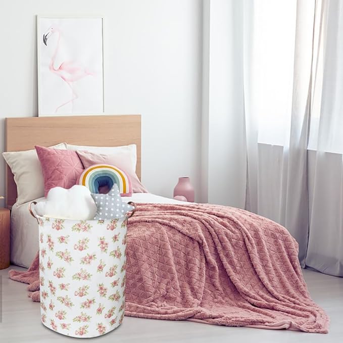 Pink Flower Laundry Hamper, laundry Basket, Nursery Hamper,Waterproof Storage Bin for Bedroom,Clothes Organizer Basket, Room Decor(Pink Flower)