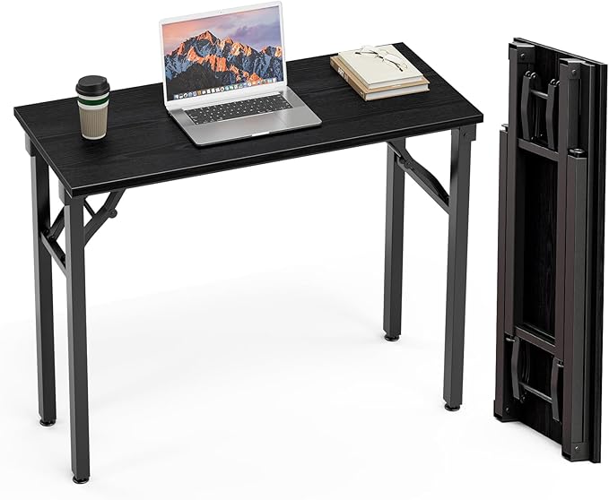 TEMI Small Computer Desk Folding Table - 35.8" Foldable Office Desk, No Assembly, Perfect for Small Spaces in Bedroom, or Apartment, Portable Mini Desk or Study Table Compact Design, Dark Oak