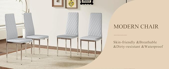 JT Modern Minimalist Dining Chair Fireproof Leather Sprayed Metal Pipe Diamond Grid Pattern Restaurant Home Conference Chair Set of 4 Or 6 (6, Gray Brown)