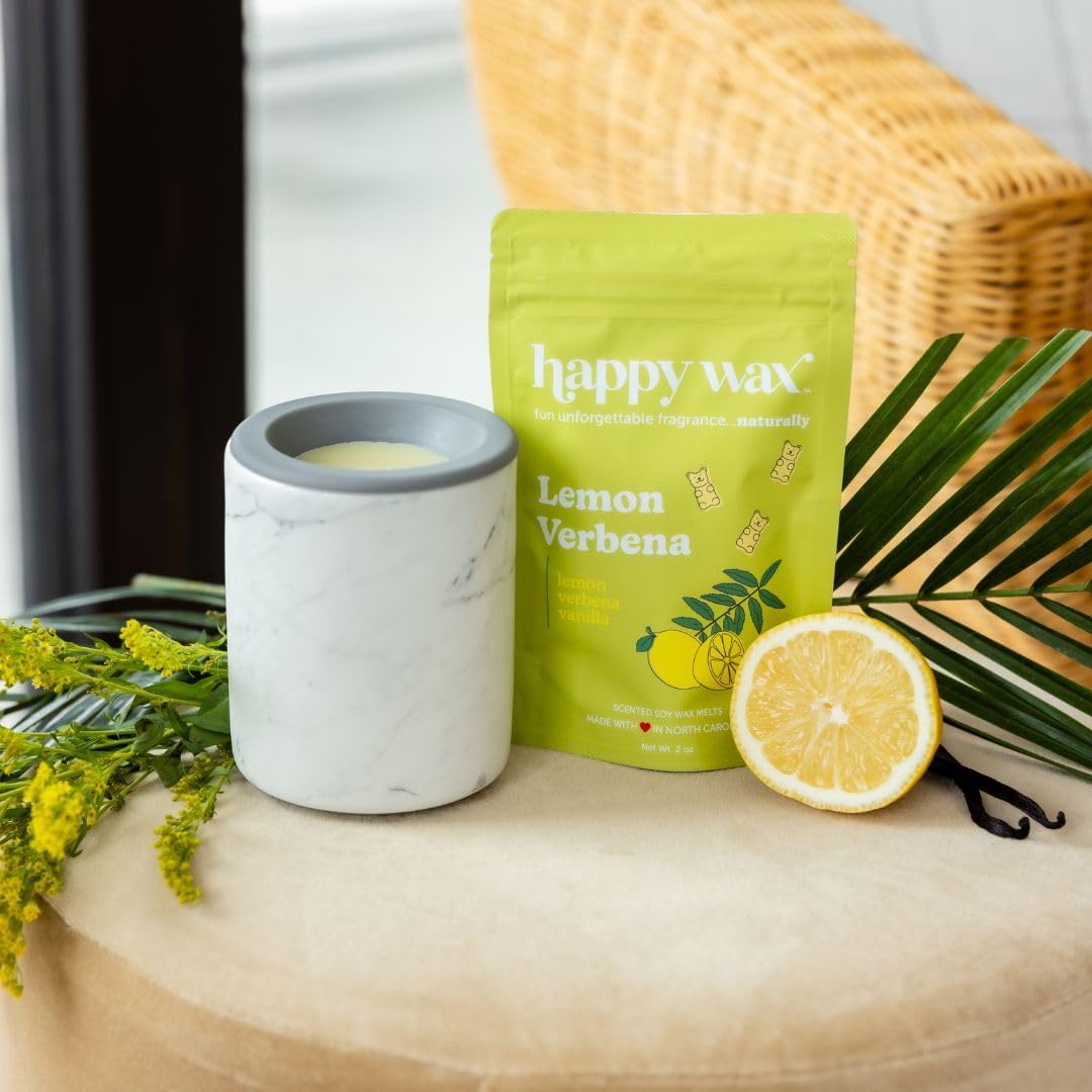 Happy Wax Marble Mini Mod Warmer for Scented Wax - Small Tabletop with Timer - Electric, Ceramic with Removable No Mess Silicone Dish