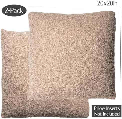 SAMIAH LUXE Brown Teddy Boucle Pillow Covers 20x20 2pcs for Home Living Room Decor, Sherpa Textured Decorative Throw Pillow Covers for Boho Decor, Square Throw Cushion Euro Shams for Modern Farmhouse