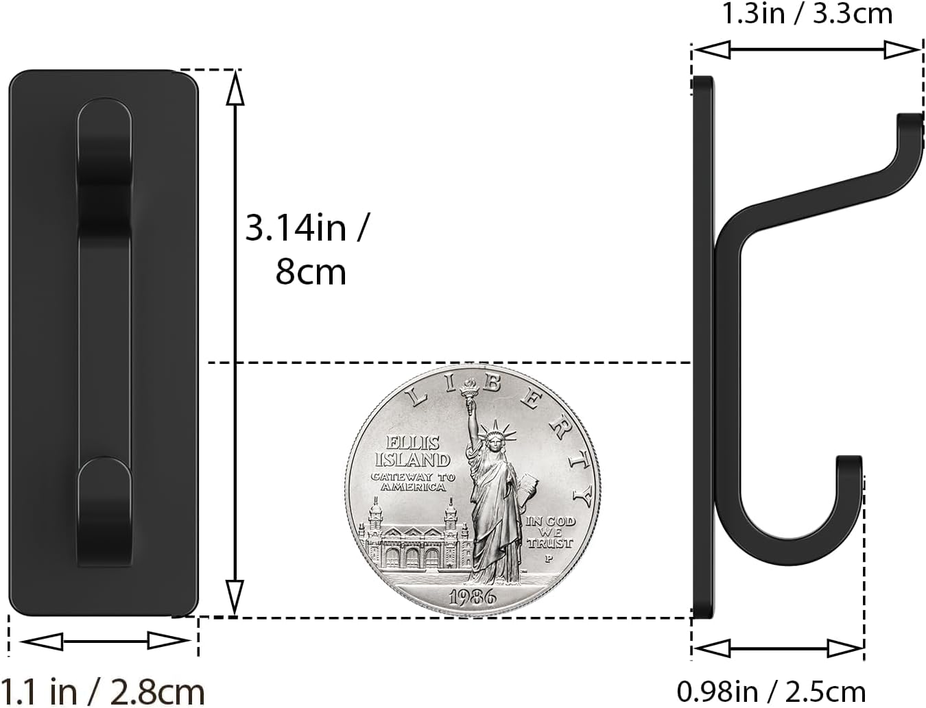 Self Adhesive Wall Hooks for Hanging: Extra Strong 13 LB, Hook for Coat, Towel in Bathrooms, Shower, Kitchen, Wall, Door Hook, Black 6 Pack