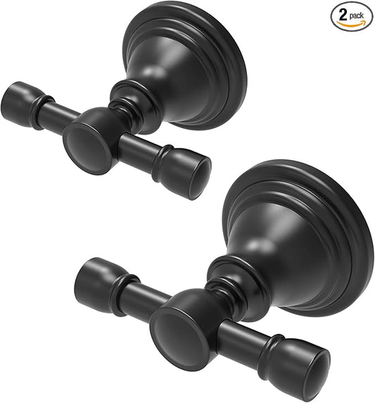 Towel Hook for Bathrooms 2 Pack, Stainless Steel Robe Coat Hook Wall Mount, Heavy Duty Towel Hanger for Kitchen, Bedroom or RV(Matte Black)