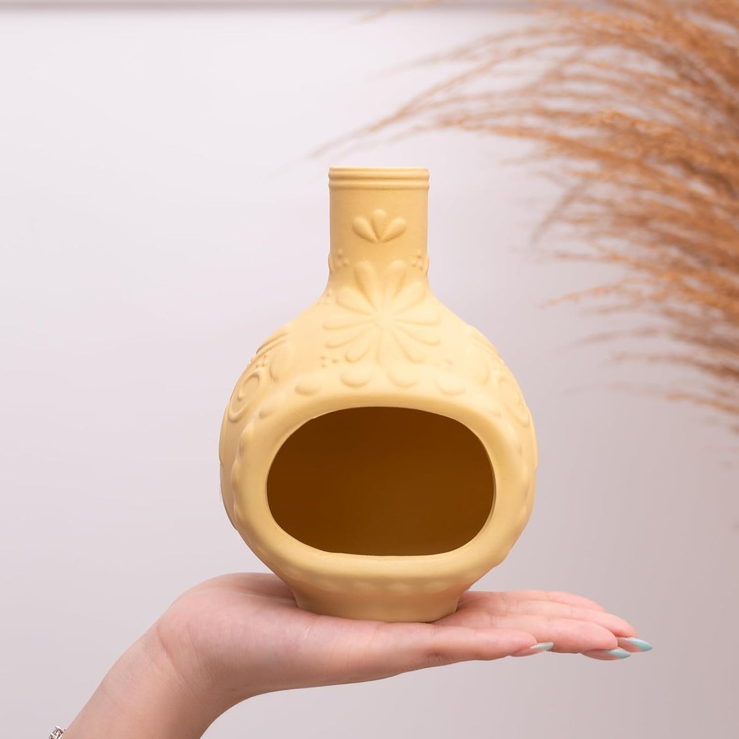 Handmade Ceramic Palo Santo Burner&Incense Holder-Mini Chimenea Dish for Sage Sticks,Copal,and Meditation Decor-Natural Clay Smudge Pot with Aromatic Design,Anxiety Relief Gifts for Women