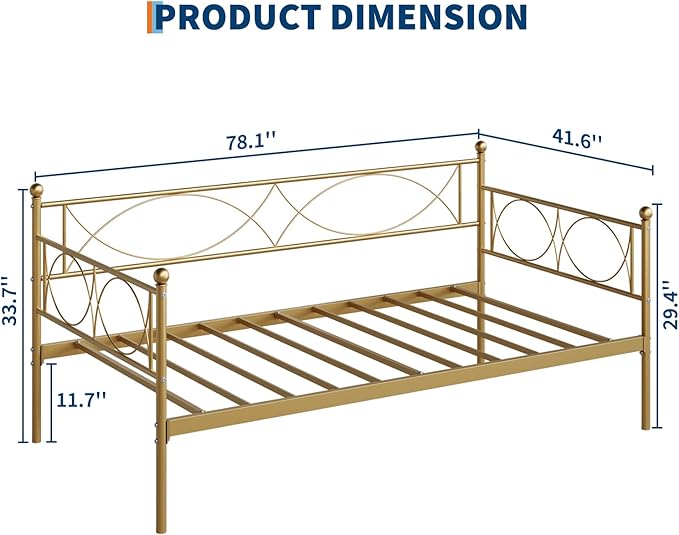 IDEALHOUSE Twin daybed with Trundle, Metal Twin Daybed and Trundle Set, Day Bed Sofa Bed Frame with Steel Slat Support, Multifunctional Daybed Frame for Bedroom (Gold Daybed)