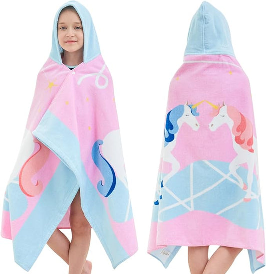 Kids Bath Towels, Kids Towel Girls Boys Hooded Beach,Bathroom,Pool Swim Towels 30 × 50 INCH Large Size Ultra Absorbent Cute Cartoon Animal Full Vitality 100% Cotton Wearable Wrap for Child
