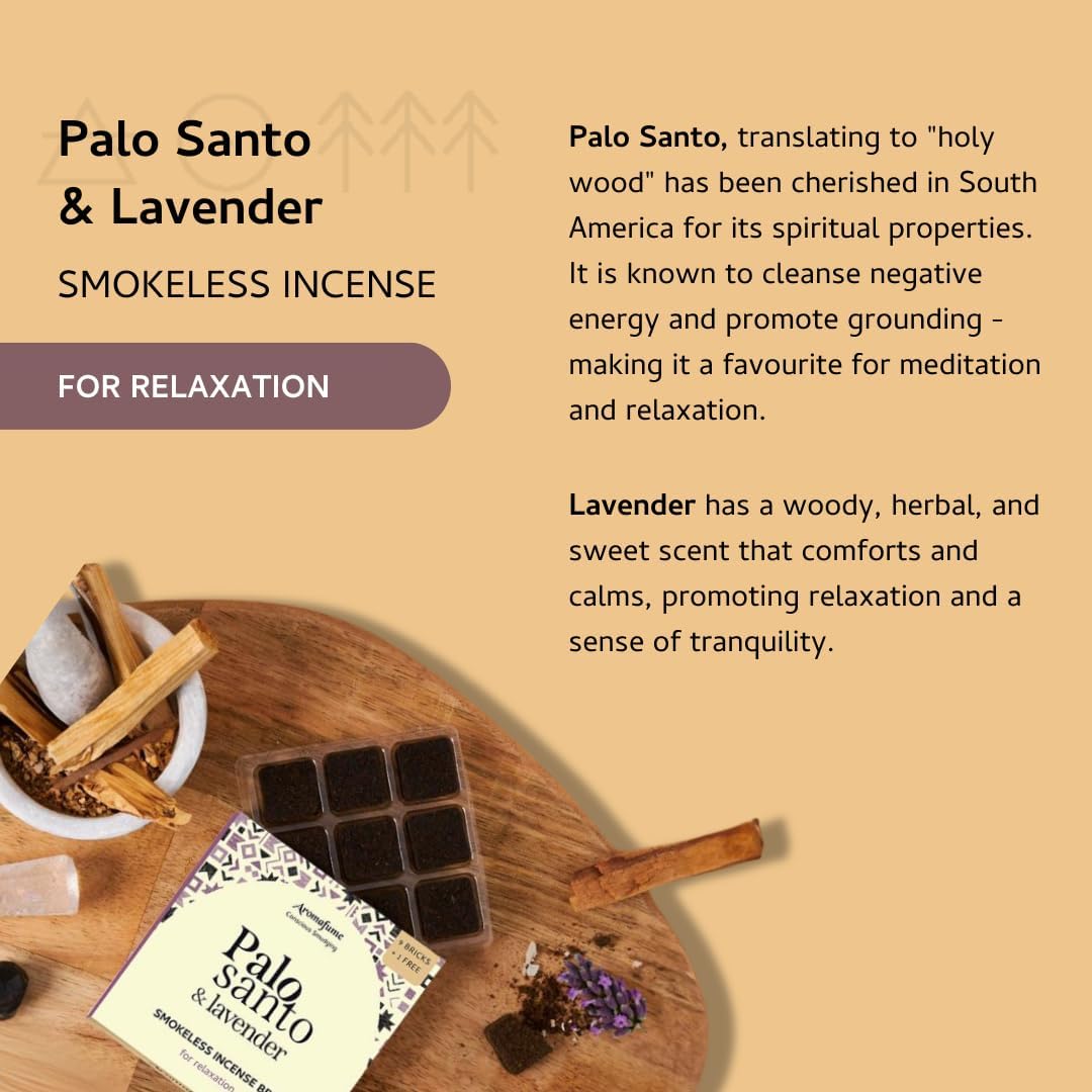 Palo Santo & Lavender Smokeless Incense Bricks Refill | 3 x 9 Bricks | Aromatherapy | Smudging | Made with Essential Oils | Natural Air fresheners for Home | Spiritual Meditation Accessories