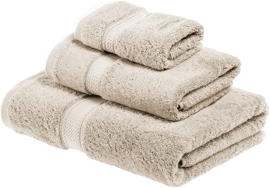 Superior Egyptian Cotton Pile 3 Piece Towel Set, Includes 1 Bath, 1 Hand, 1 Face Towel/Washcloth, Ultra Soft Luxury Towels, Thick Plush Essentials, Guest Bath, Spa, Hotel Bathroom, Stone