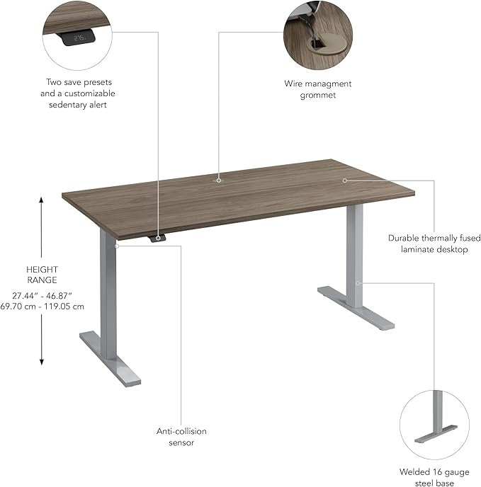 Bush Business Furniture Move 60 Series Electric Height Adjustable Standing Desk, 60W x 30D, Modern Hickory with Cool Gray Metallic Base