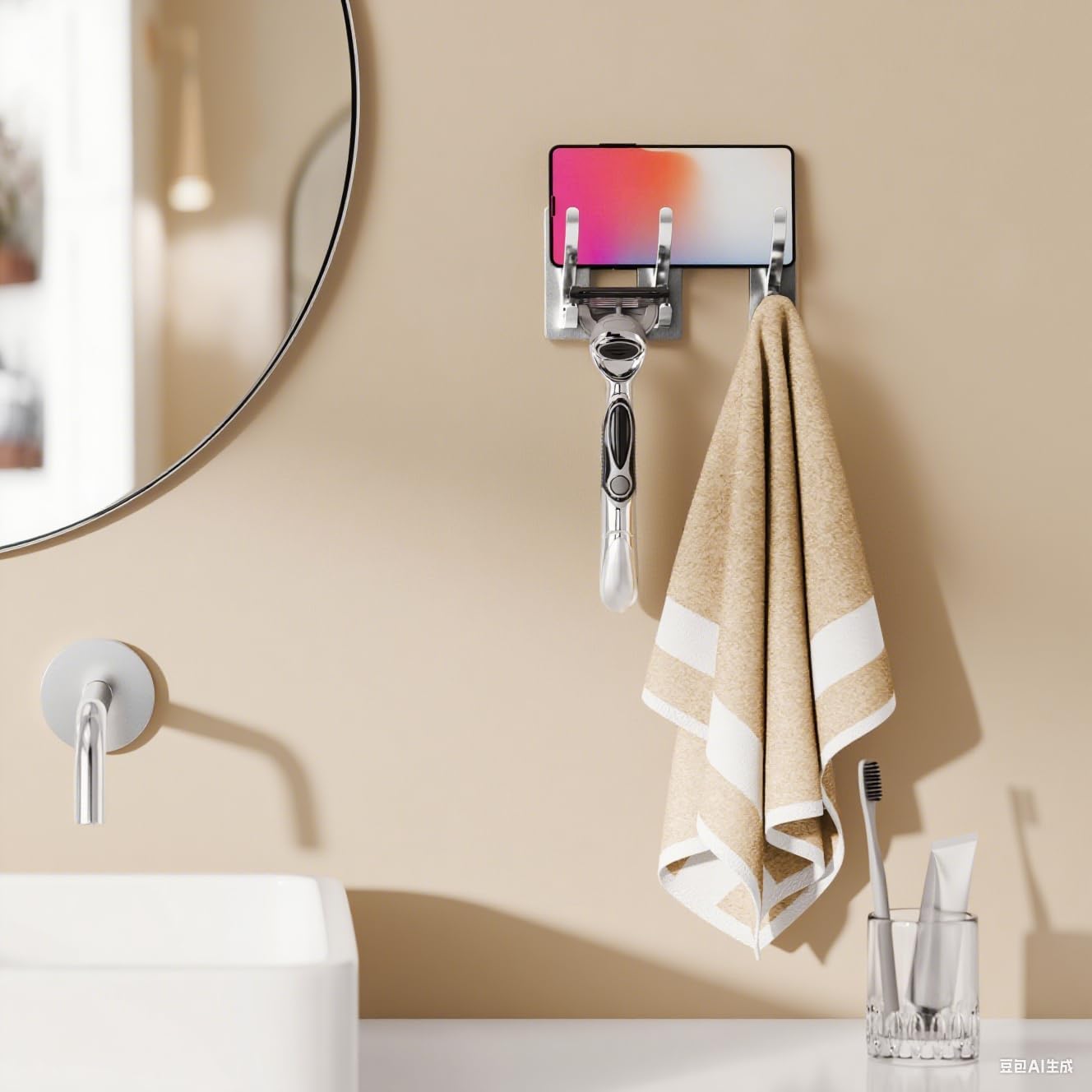 Self Adhesive Coat Hooks for Hanging: Heavy Duty Stainless Wall Hook for Towel, Backpack, Hat, Sturdy Metal Hanger for Bathroom, Bedroom, Door, Brushed Nickel, 6-Pack