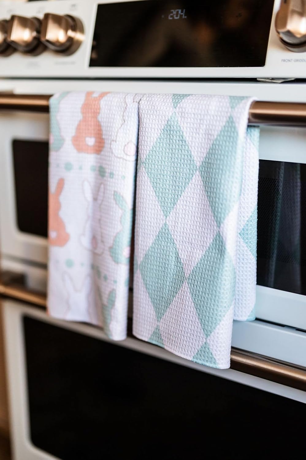 || 2 Pack Double Sided || Not Your Ordinary Dish Towels || Waffle Weave Microfiber || Tea Towels || Highly Absorbent || Hanging Loop || Dish Cloths || Designer Prints || Easter Bunny