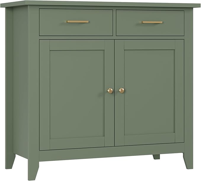 HORSTORS Kitchen Storage Cabinet, Modern Farmhouse Buffet Cabinet with Storage, Coffee Bar with 2 Drawers and 2 Doors, Floor Sideboard Buffet for Living Room, Dining Room, Bathroom, Green