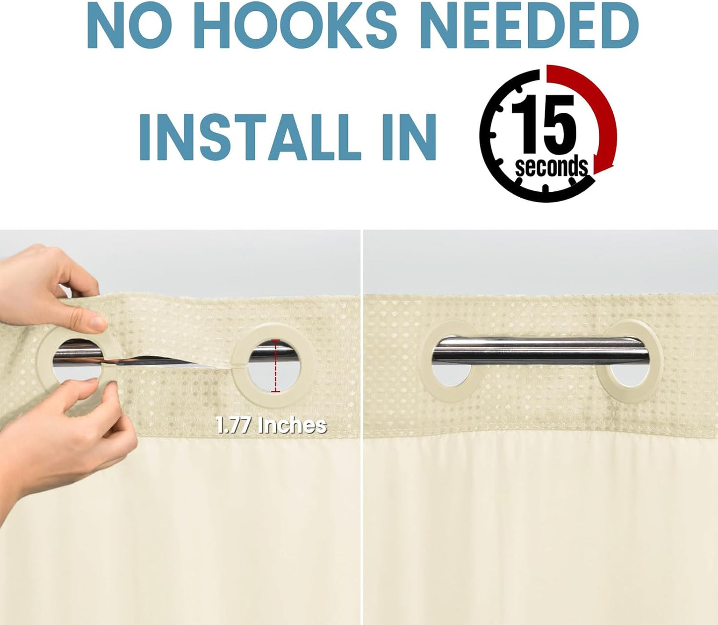 Ivory Hotel Shower Curtain with Detachable Liner - 230GSM Waffle Textured,Hotel Grade,Spa Like Bath Curtain,71W x 74H