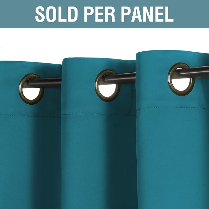 H.VERSAILTEX Blackout Curtains Drapes 63 Inch Length for Bedroom/Living Room, Thermal Insulated Small Curtain for Bedroom, Grommet Top - Solid in Turquoise Blue (One Panel), 52"W x 63"L