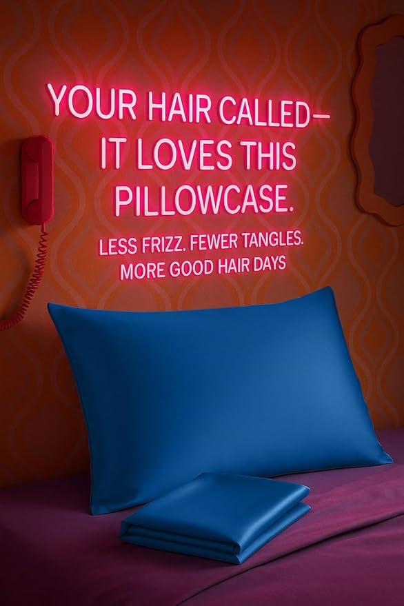 Royal Blue Satin Pillowcase with Zipper, for Hair and Skin Care, Feels Soft and Cool Like a Silk Pillowcase, Satin Pillow Cases 2 Pack, Slik Pillow Cover, King Size - Set of 2
