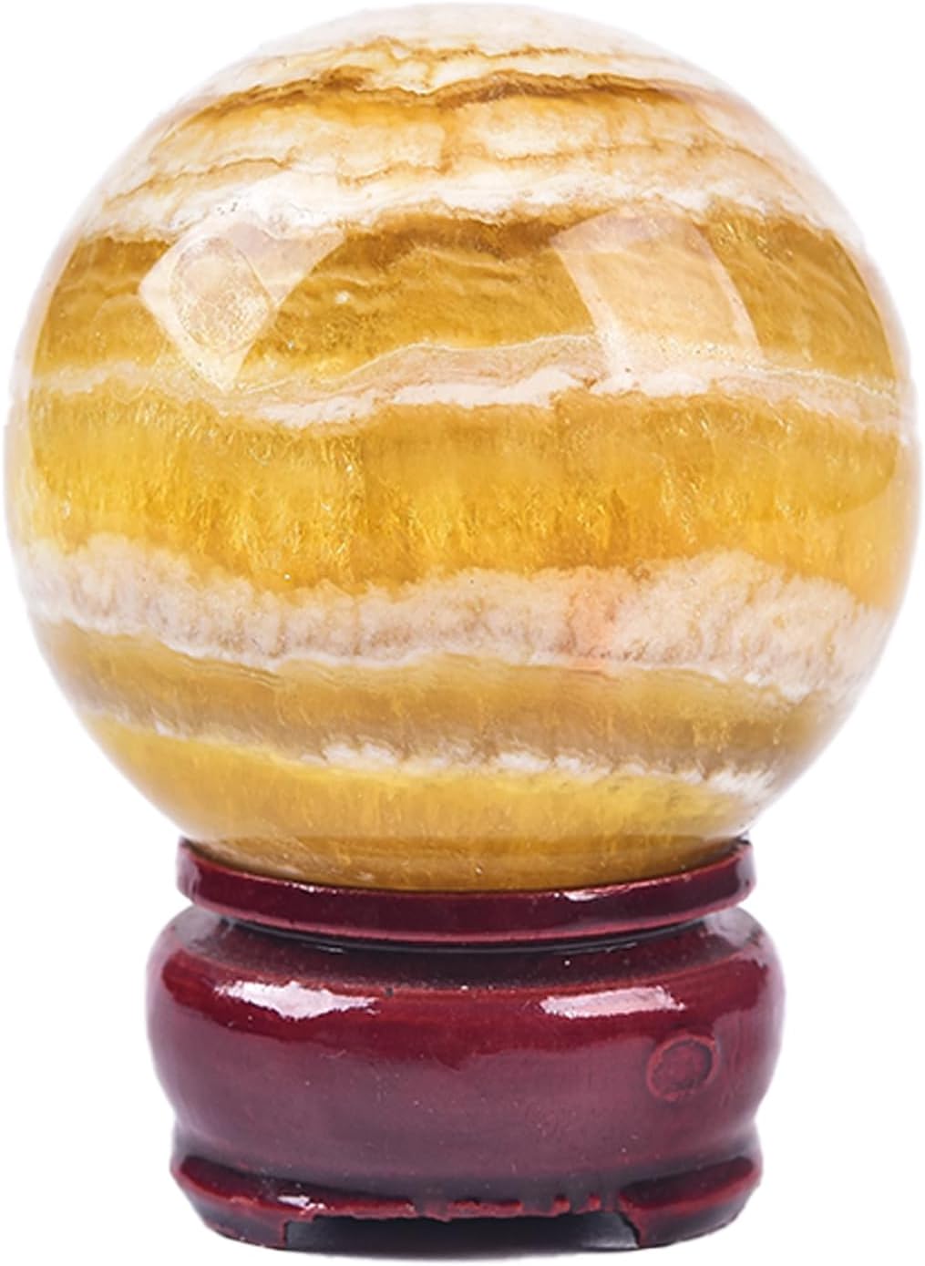JIC Gem Yellow Fluorite Crystal Ball with Wooden Stand Yellow Healing Crystal Sphere Ball for Feng Shui Decor Spiritual Gifts 60-70mm