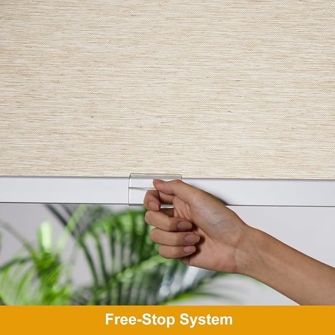 Persilux Free-Stop Cordless Light Filtering Roller Shades for Windows (Khaki 27" x 72") Natural Woven Fabric UV Protection Privacy Roller Blinds for Windows Blinds for Doors, Home, Office, Kitchen
