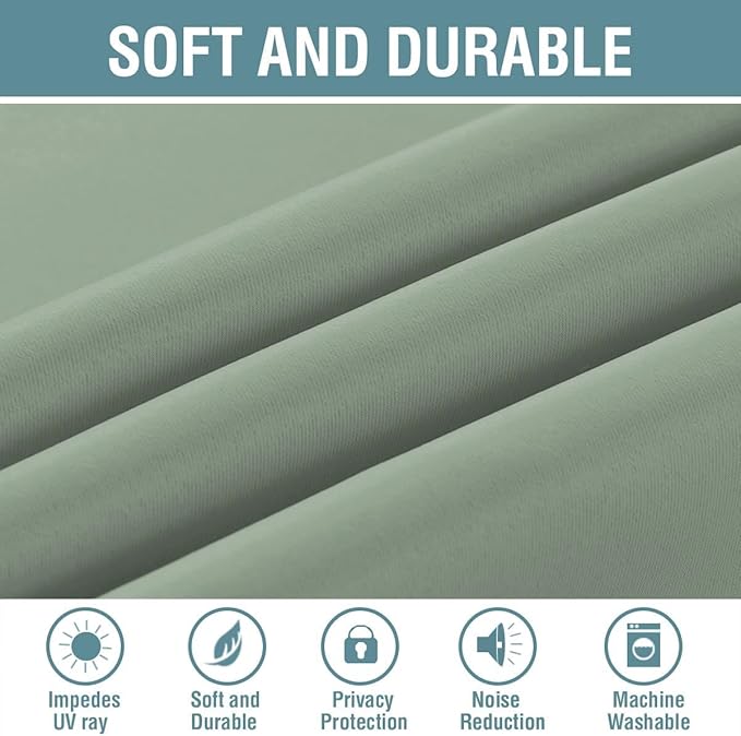 H.VERSAILTEX Blackout Curtain for Living Room Thermal Insulated Window Treatment Curtain Extra Long 96 inch Length Energy Saving Solid Grommet Top Blackout Drape, One Panel, Sea Grass, 52" W x 96" L