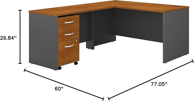 Bush Business Furniture Series C 60W L Shaped Desk with 3 Drawer Mobile File Cabinet in Natural Cherry