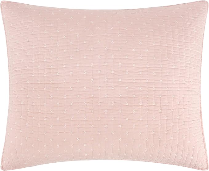 Levtex Home Cross Stitch Reversible Twin XL/Twin Quilt Set (68x86in) with 1 Pillow Sham (26x20in) - Stitch Texture - Blush - Cotton Twin/Twin Size Quilt Bedding Set - Lightweight, Soft, Pre-Washed