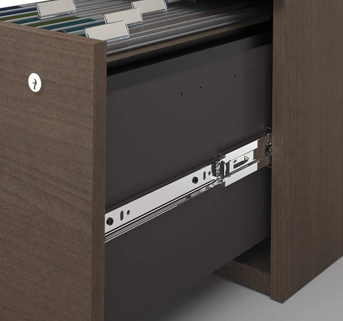 Bestar Logan 66W U-Shaped Desk with Hutch, Lateral File Cabinet, and Bookcase in Antigua