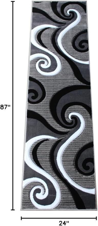 Masada Rugs, Sophia Collection Hand Carved Area Rug Modern Contemporary Grey White Black (2 Feet X 7 Feet 3 Inch) Runner