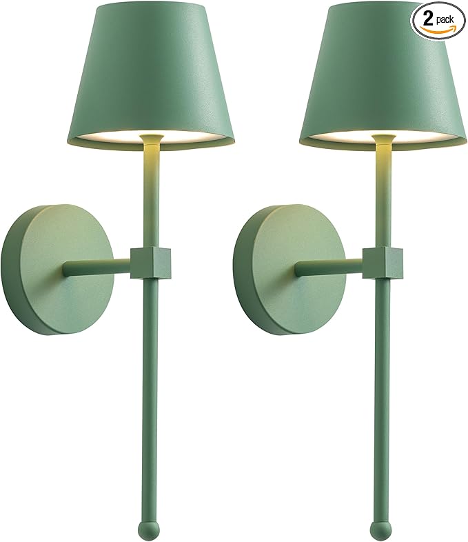 KDG Cordless Wall Sconces Set of 2, Wireless 5200mAh Rechargeable Battery LED Wall Lamps, Wall Lightings for Wall Painting, Outdoor, Garden, Living Room, Bedside, Hallway, Gifts, Night Light (Green)