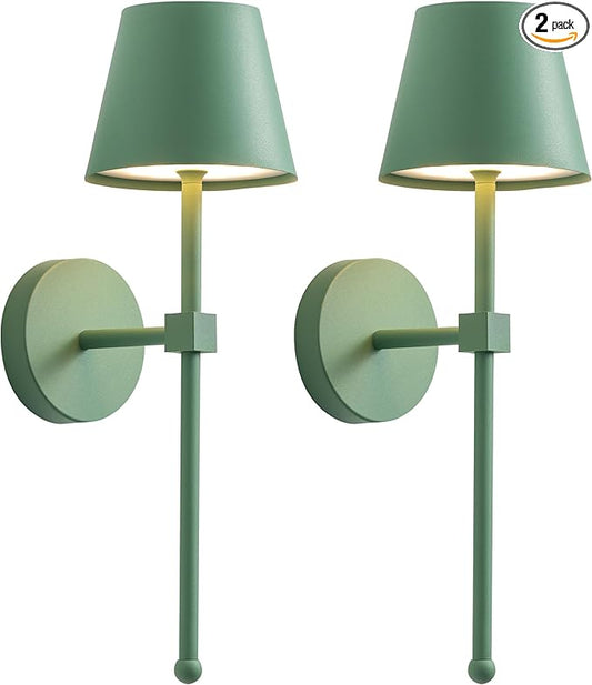 KDG Cordless Wall Sconces Set of 2, Wireless 5200mAh Rechargeable Battery LED Wall Lamps, Wall Lightings for Wall Painting, Outdoor, Garden, Living Room, Bedside, Hallway, Gifts, Night Light (Green)