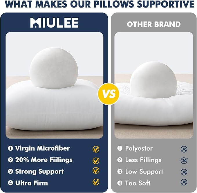 MIULEE Throw Pillows Inserts, Pack of 2 14x22 Inch 100% Virgin Fiber Filling Bed Couch Pillows