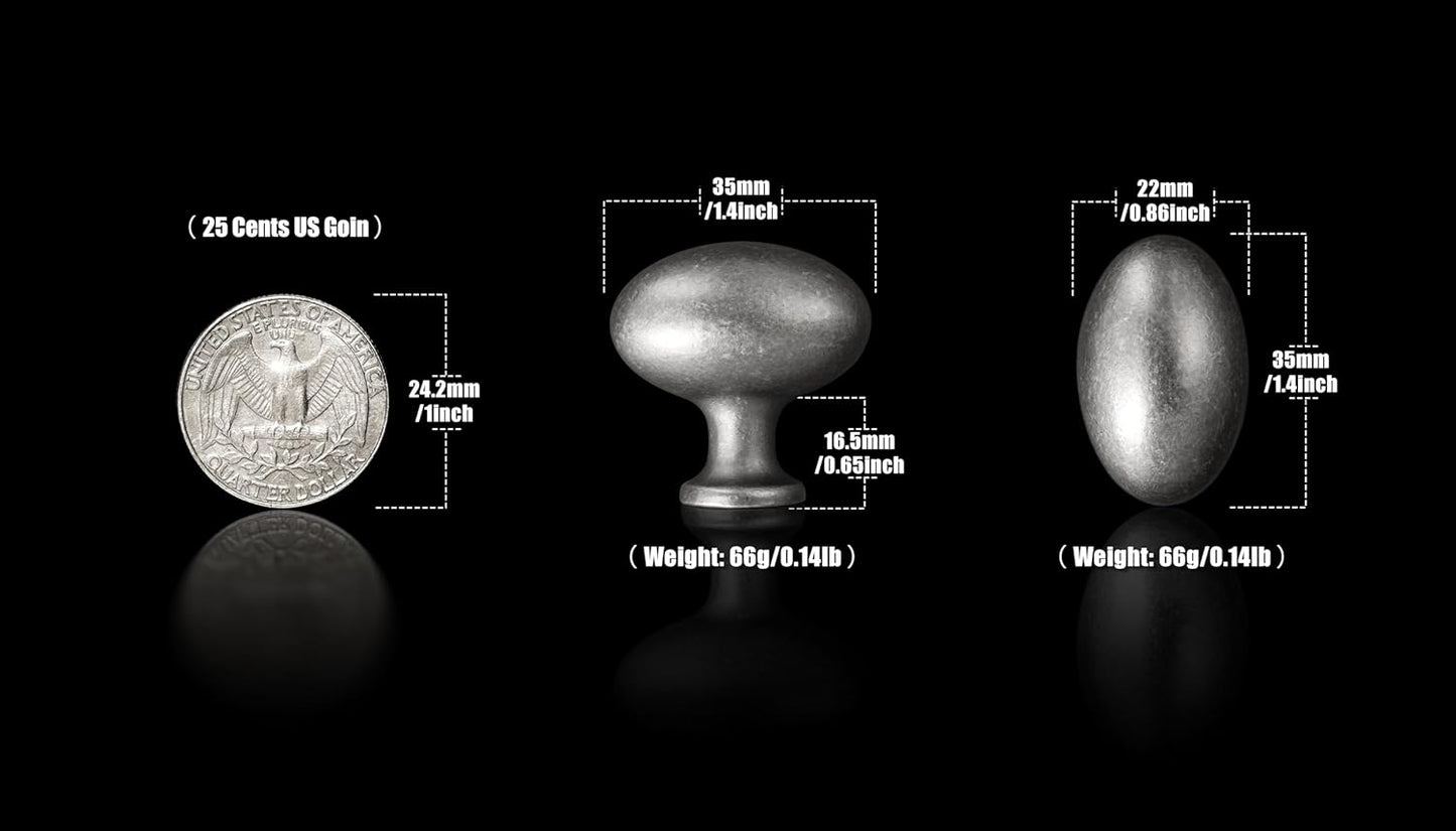 Goo-Ki 1.2 Inch(36MM) Oval Antique Silver Drawer Knobs, Retro Zinc Alloy for Cabinet Knobs for Dresser,6 Packed