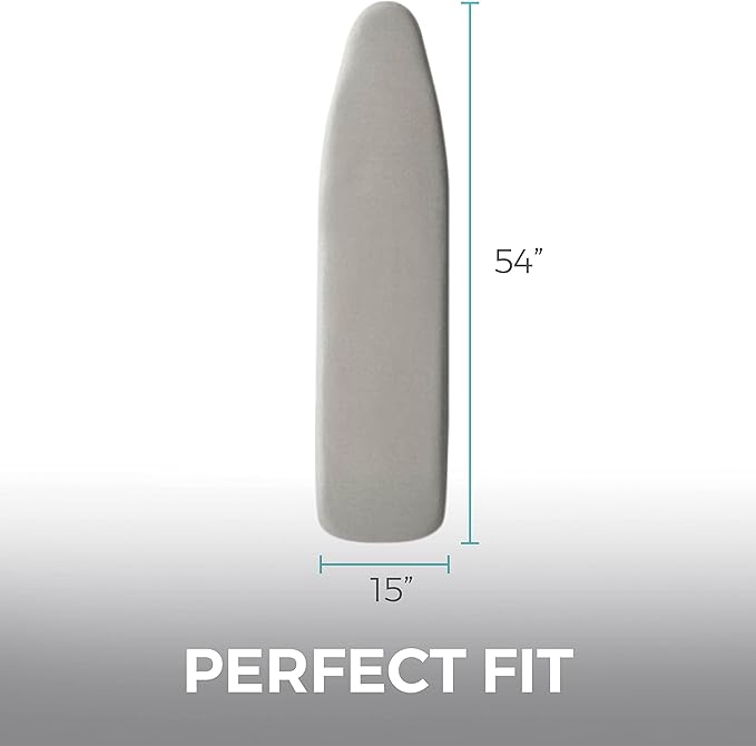 HOME GENIE Ironing Board Cover, Silicone Coating, Full Size Scorch Resistant Padding, Elastic Edge Heavy Duty Iron Pad Covers Standard Boards, Hook and Loop Fastener Strap Extra Thick, Silver
