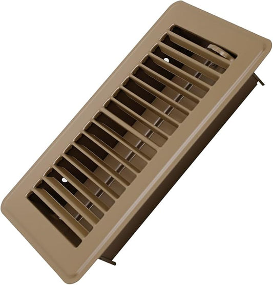 4" x 8" Floor Register - Heavy Duty Steel Walkable Floor Vents - Easy Adjust Air Supply Lever - Vent Covers for Home (Brown)