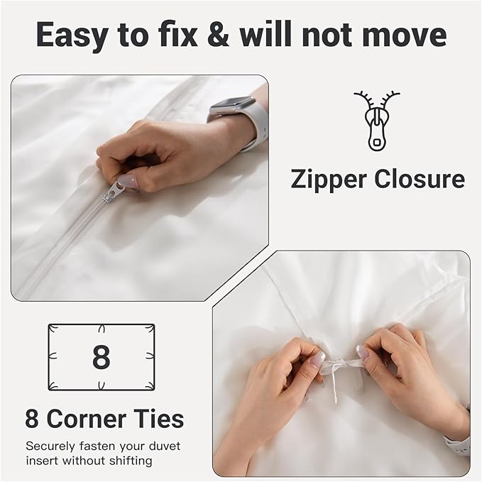 NEXHOME PRO Duvet Cover Queen, Duvet Cover Set, Ultra Soft, Duvet Cover Viscose from Bamboo Cooling, 1 Duvet Cover and 2 Pillowcases, 68"x90", White, Comforter Not Included