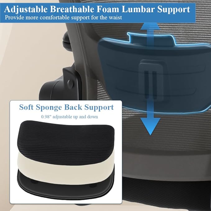 Ergonomic Office Chair 350lbs PU Leather Mesh Desk Chair with Lumbar Support, Flip-Up Arms, Swivel Wheels, Adjustable Height, Rolling Executive Computer Task Chair for Home Office,Black