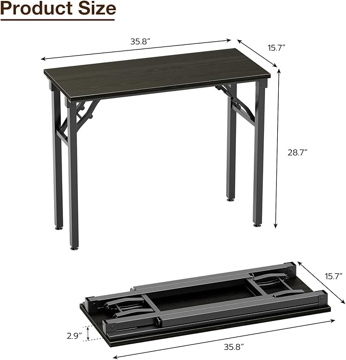 TEMI Small Computer Desk Folding Table - 35.8" Foldable Office Desk, No Assembly, Perfect for Small Spaces in Bedroom, or Apartment, Portable Mini Desk or Study Table Compact Design, Dark Oak