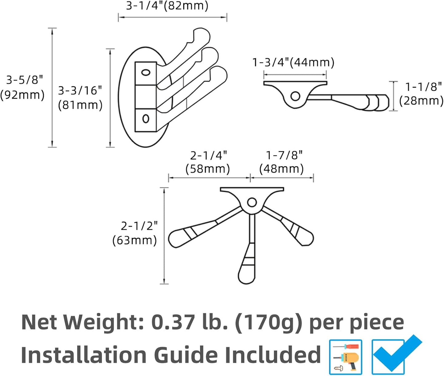 APLusee Swivel Towel Hook 2 PCS Matte Black, Metal 3 Arms Folding Robe Coat Hook, Flexible Storage Clothes Holder for Bathroom Home RV, Wall Mount